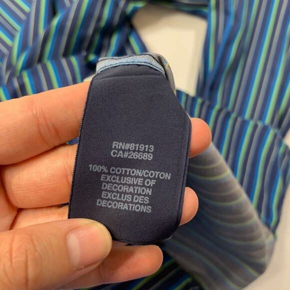 Robert Graham Shirt Mens L Large Navy Multi Cotton Flip Cuff Striped Button Up - Picture 9 of 11